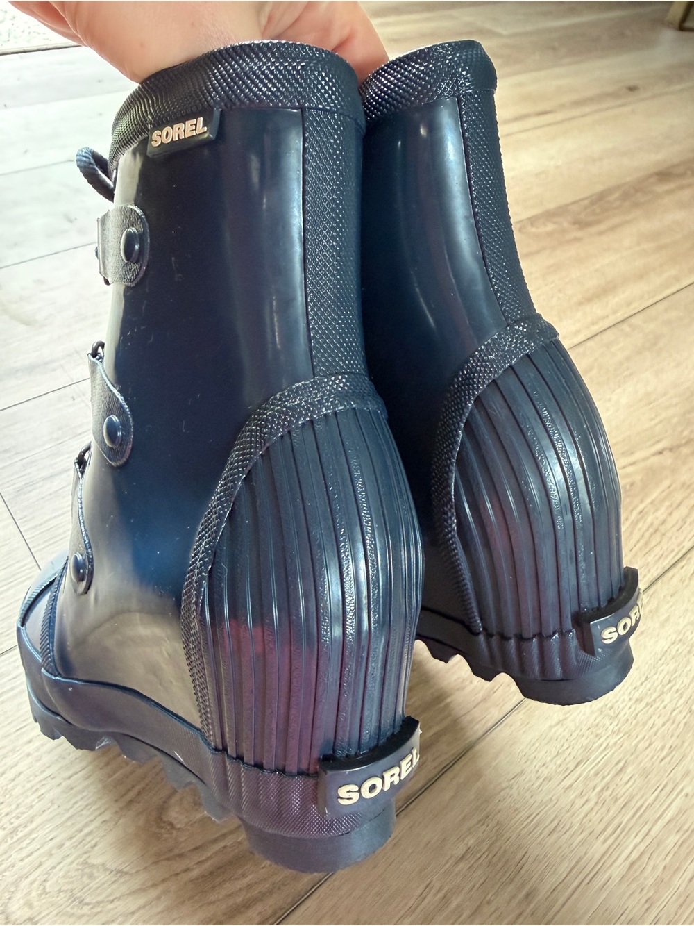 Sorel Joan Rain Wedge Gloss Navy Lace-Up Rain Boot Women's- Gorpcore - Picture 4 of 6